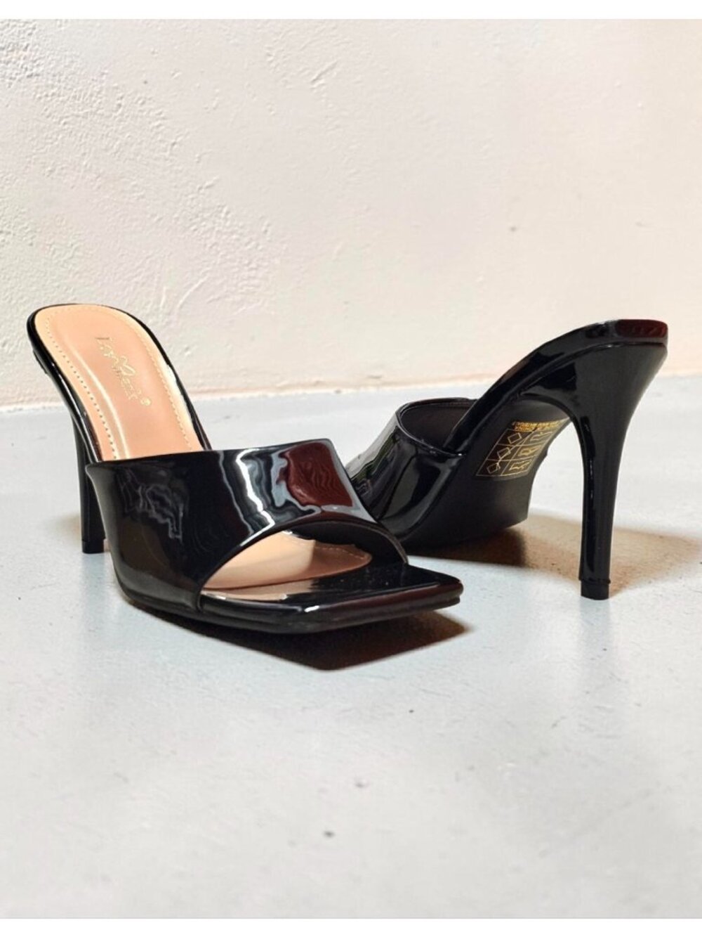 Black Patent Leather Open-Toe High Heel Mules For Women - Elegant Slip-On Design
